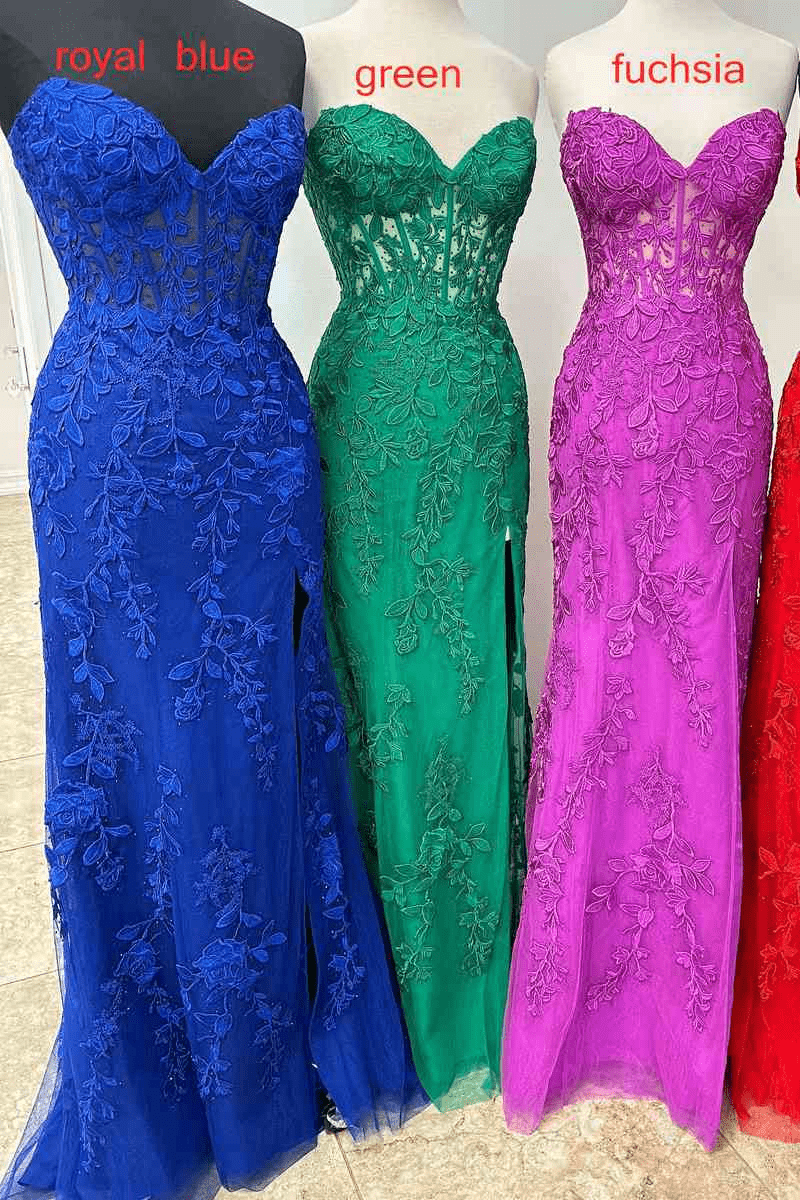 Nyomi |Mermaid Strapless Corset Lace Prom Dress with Slit