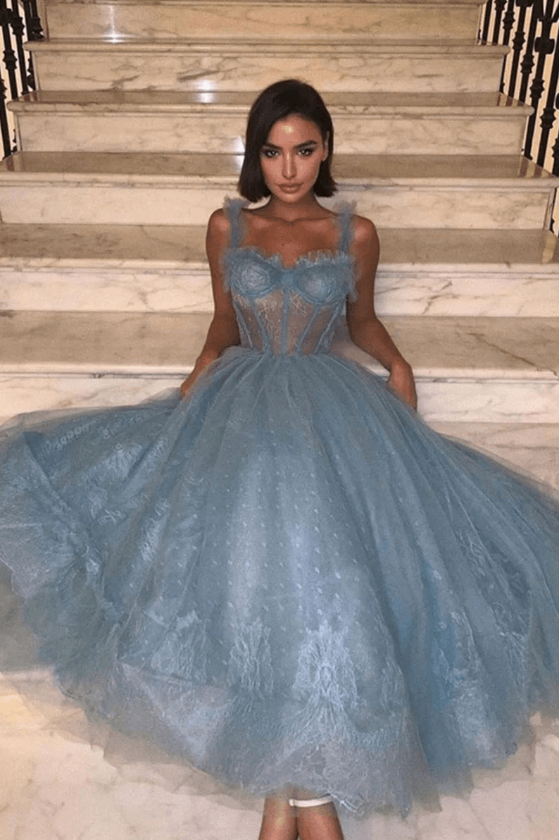 Angel | Gray Blue Tulle Lace Formal Dress Prom Dress Tulle Lace Evening Dress