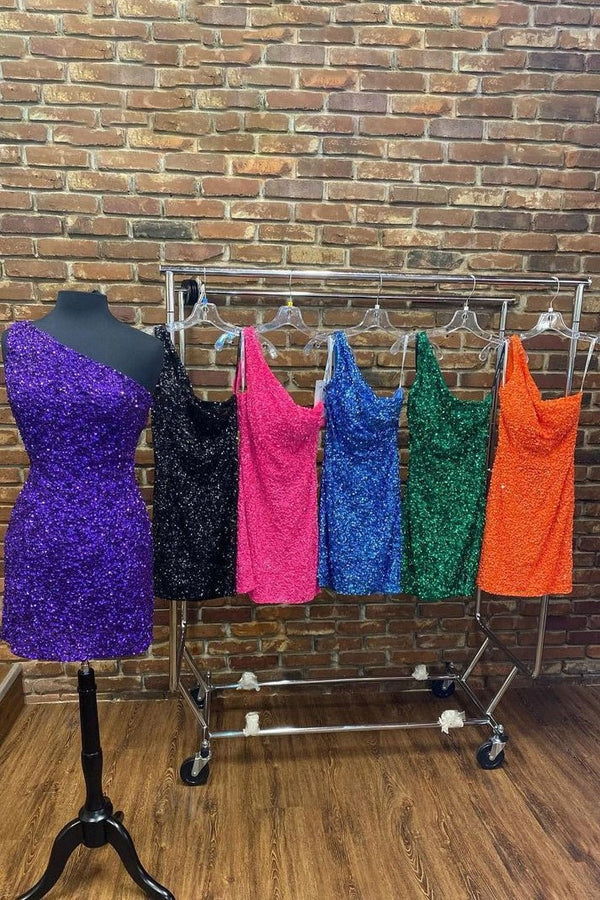 One Shoulder Sequins Short Homecoming Dresses - KissProm