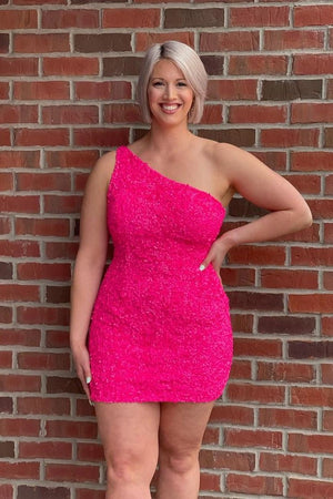 One Shoulder Sequins Short Homecoming Dresses - KissProm