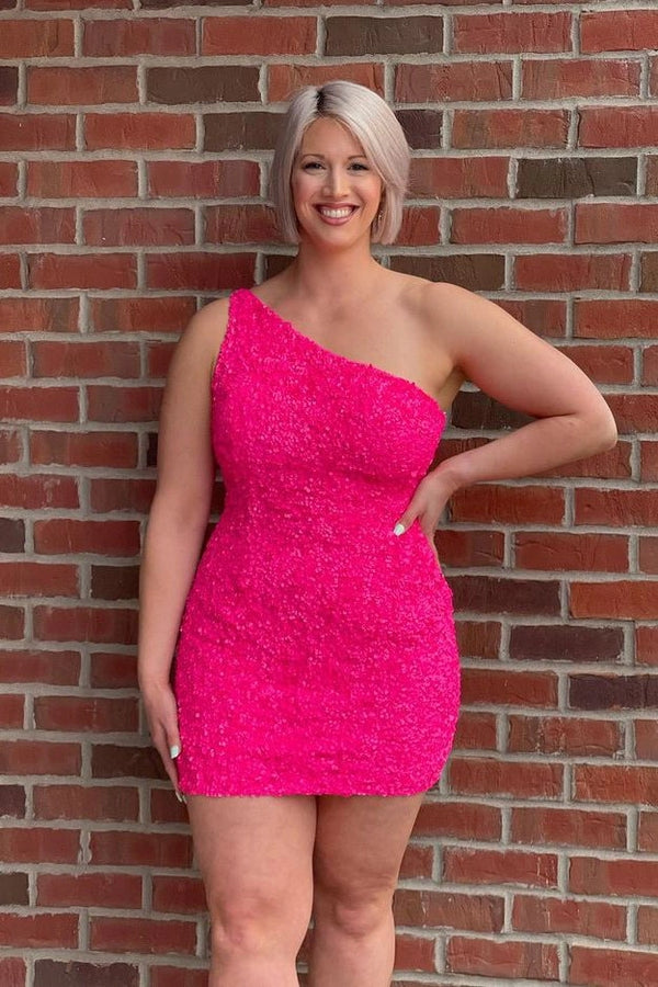 One Shoulder Sequins Short Homecoming Dresses - KissProm