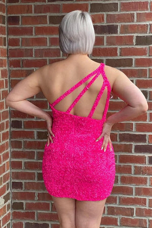 One Shoulder Sequins Short Homecoming Dresses - KissProm