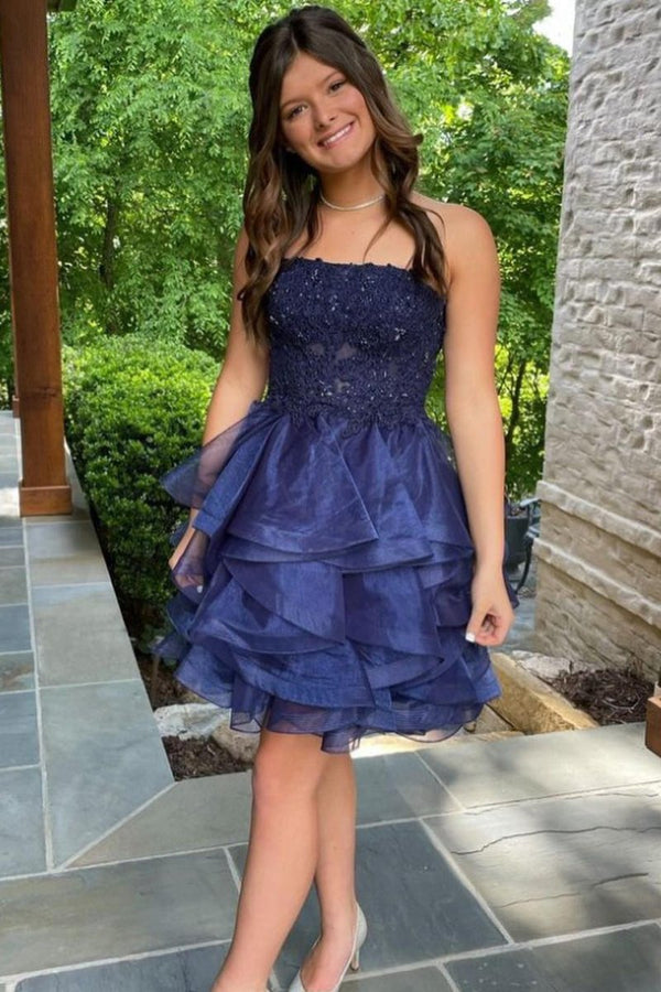 A-line Lace Appliques Organza Short Homecoming Dress - KissProm