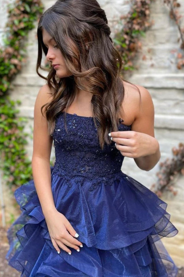 A-line Lace Appliques Organza Short Homecoming Dress - KissProm