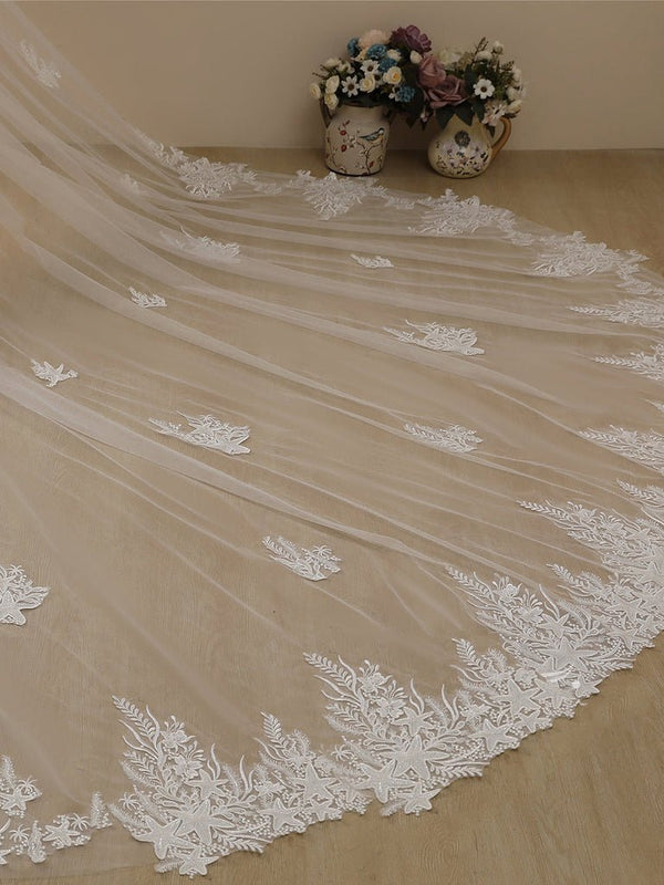 Starfish Lace Cathedral Veil Bridal Veil Wedding Veil - KissProm