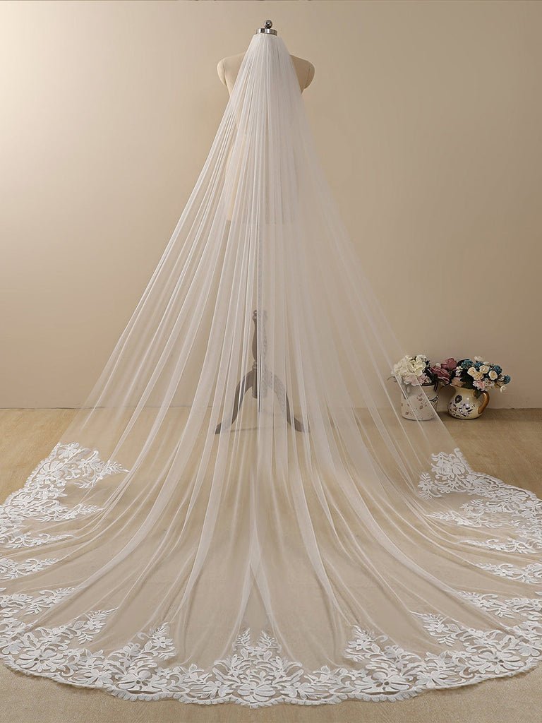 Vintage Flower Lace Cathedral Veil Bridal Veil Wedding Veil - KissProm