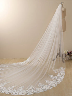 Vintage Flower Lace Cathedral Veil Bridal Veil Wedding Veil - KissProm