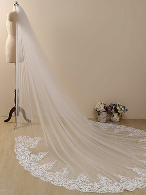 Vintage Flower Lace Cathedral Veil Bridal Veil Wedding Veil - KissProm