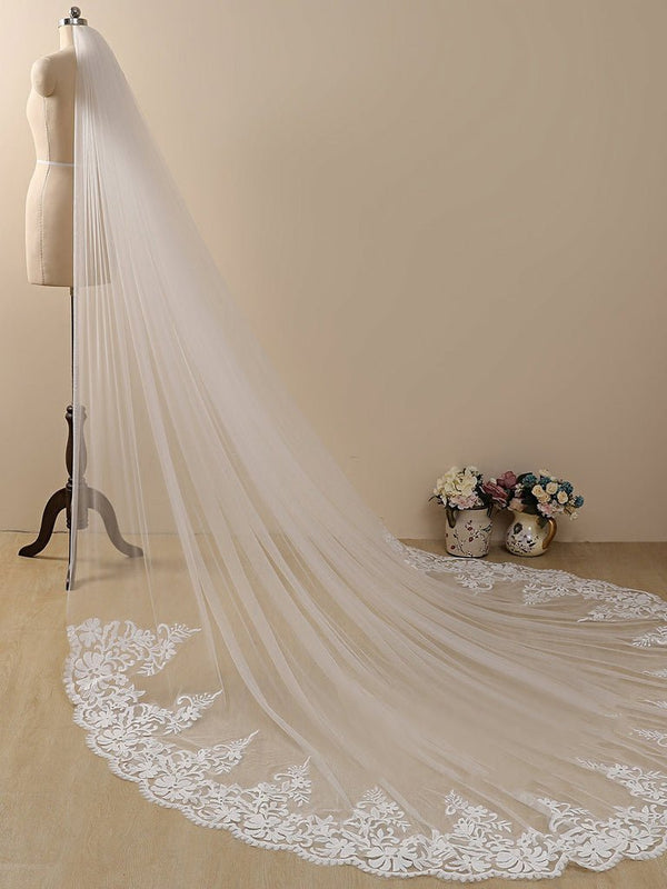 Vintage Flower Lace Cathedral Veil Bridal Veil Wedding Veil - KissProm