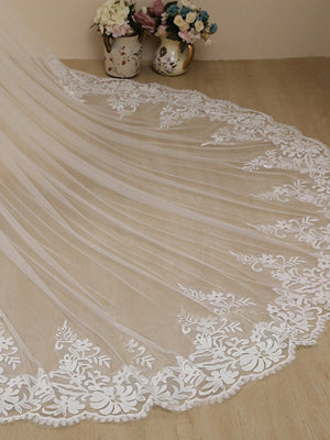 Vintage Flower Lace Cathedral Veil Bridal Veil Wedding Veil - KissProm