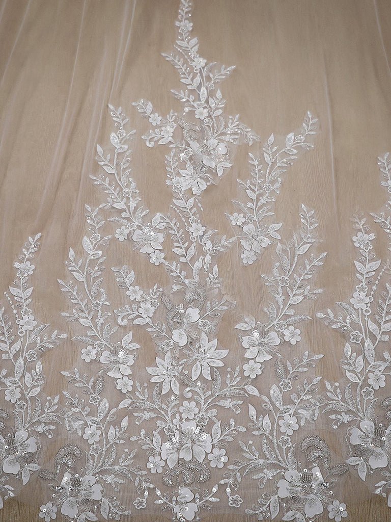 Vintage Floral Lace with Sequins Cathedral Veil Shaped Bridal Veil Wedding Veil