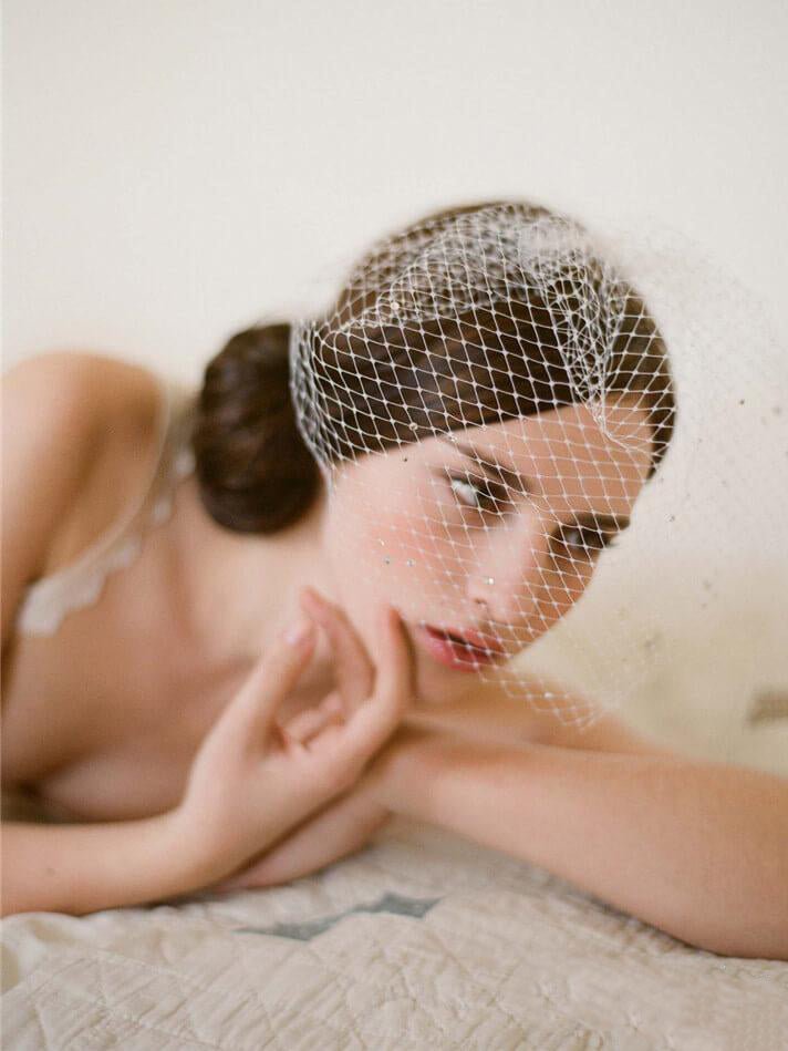 Vintage Ivory Mesh Birdcage Wedding Veils with Tiny Crystals - KissProm