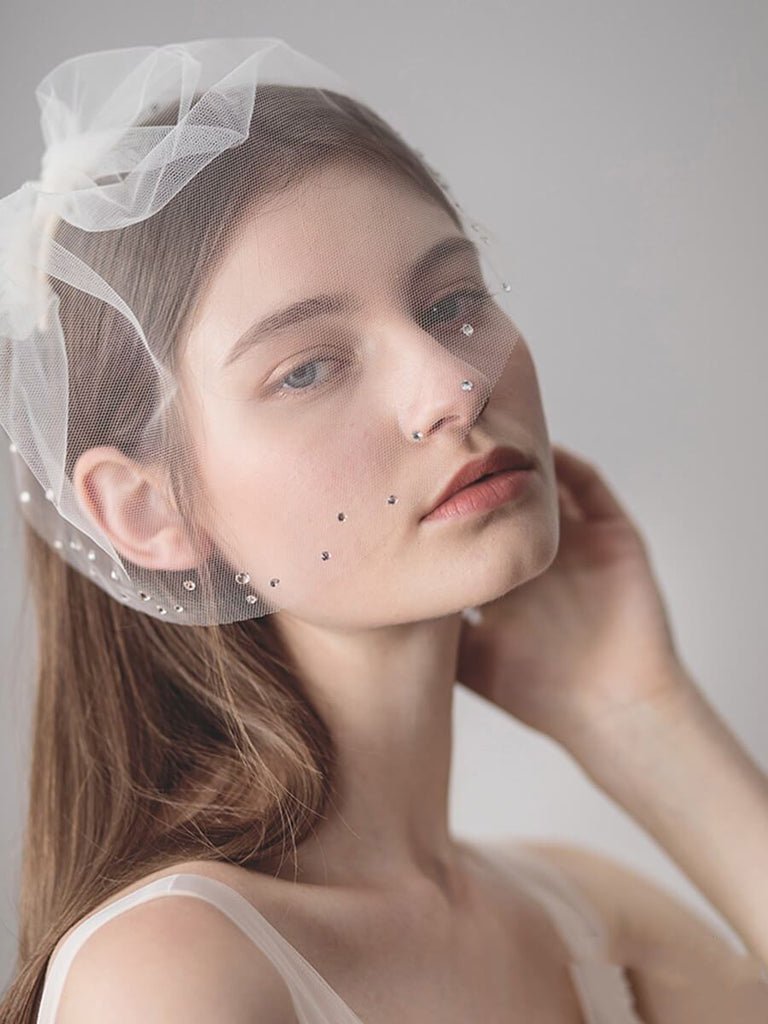 Vintage - Inspired Birdcage Veils with Tiny Crystals Blusher Veil - KissProm