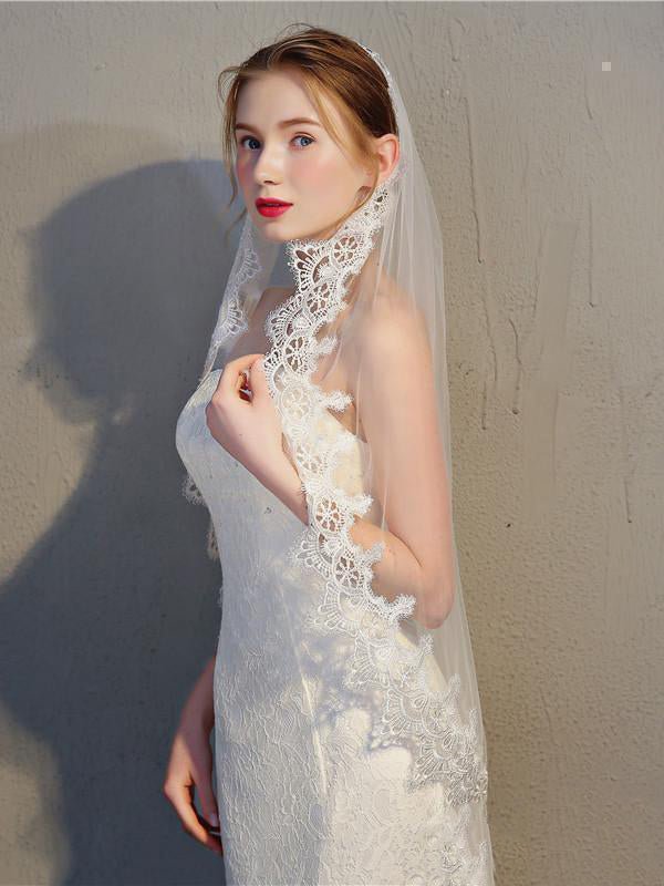 Vintage - Inspired Bridal Mantilla Veils Short Wedding Veil - KissProm