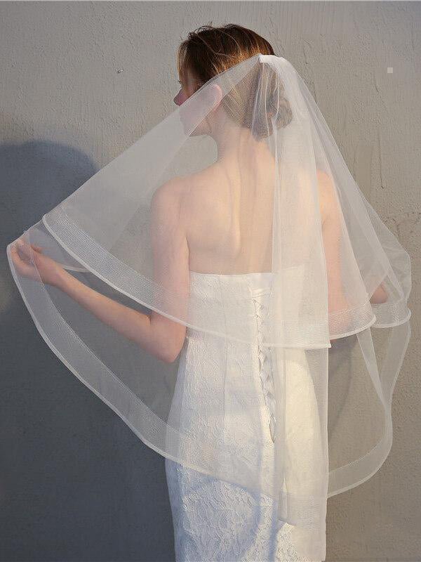 Two Tier Ivory Short Wedding Veils - KissProm