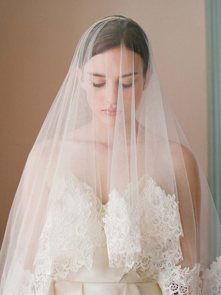 Traditional Drop Veils Ivory Tulle & Lace Wedding Veil - KissProm