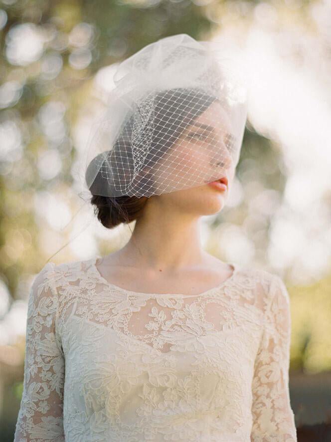 Vintage-Inspired Ivory Tulle and Mesh Birdcage Veils