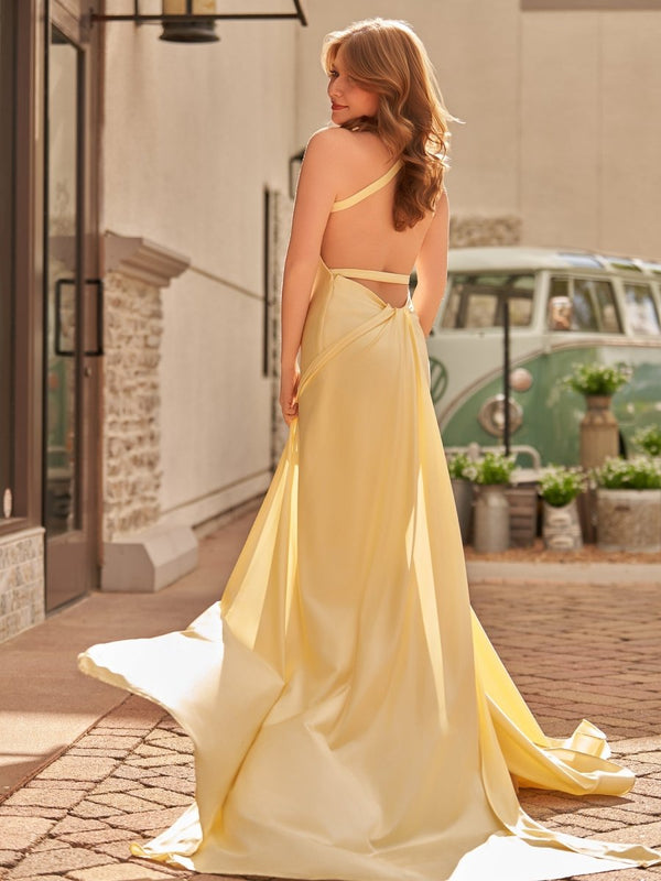 Yellow Mermaid Halter Satin Prom Dresses With Tail Evening Dress - KISSPROM PROM DRESSES