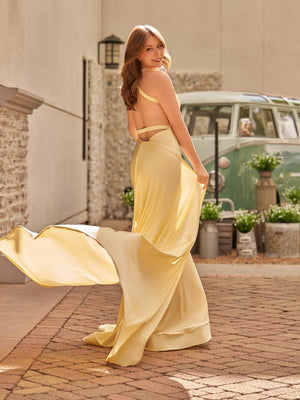 Yellow Mermaid Halter Satin Prom Dresses With Tail Evening Dress - KISSPROM PROM DRESSES