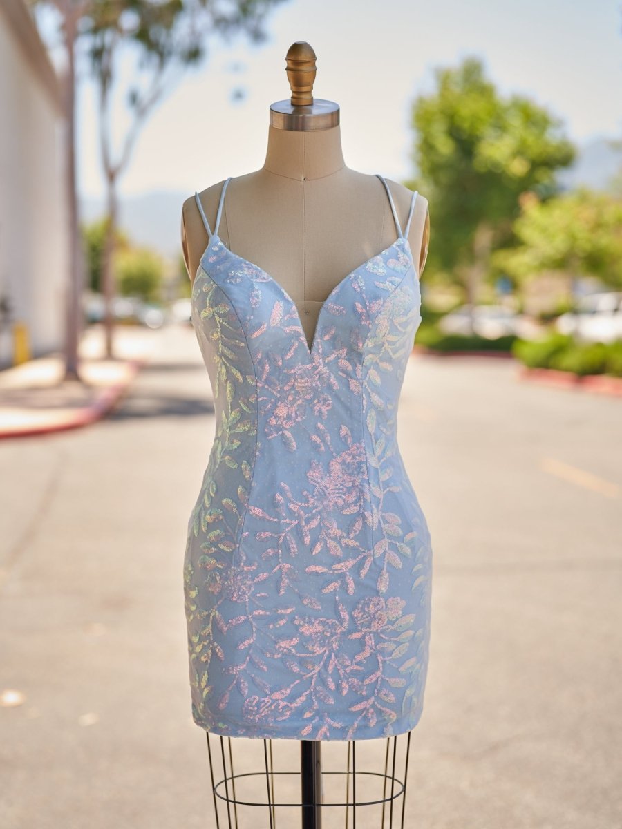 Kasiani | Sky Blue - Bodycon V Neck Sequined Homecoming Dresses