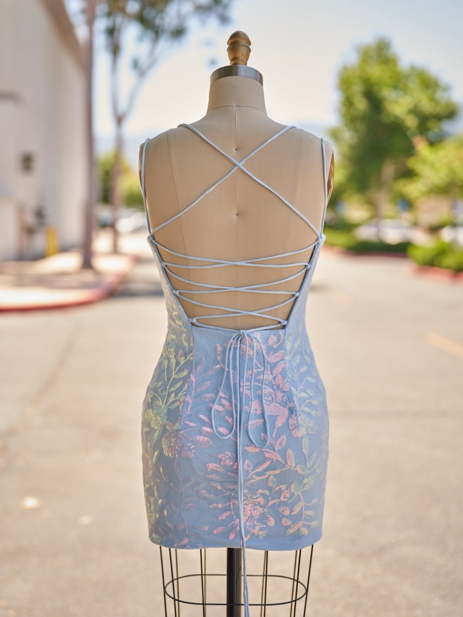 Kasiani | Sky Blue - Bodycon V Neck Sequined Homecoming Dresses