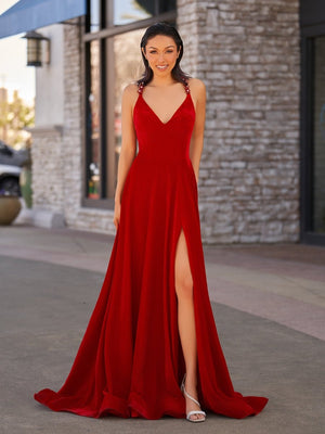 Rylan| Red Velvet Plunge V Cross Back A-Line Long Formal Dress