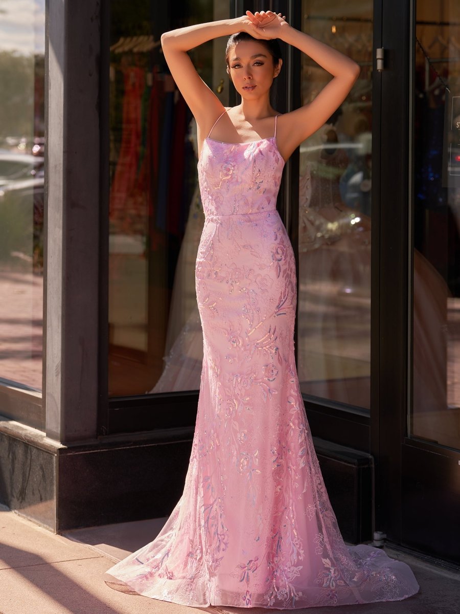 Mermaid Scoop Lace Long Prom Dress, Pink / 0 Mermaid Scoop Lace Long Prom Dress, Pink / 0