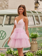 Layla | A-Line Deep V Neck Tiered Short Homecoming Dress