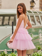 Layla | A-Line Deep V Neck Tiered Short Homecoming Dress