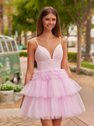 Layla | A-Line Deep V Neck Tiered Short Homecoming Dress