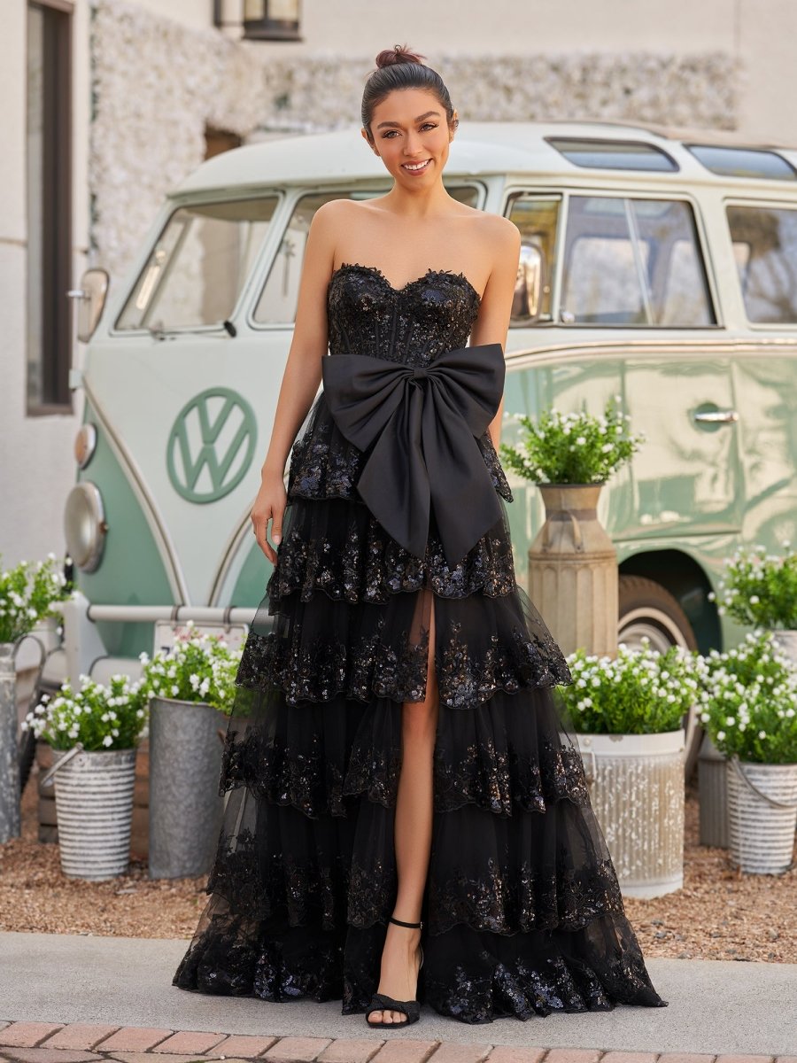 Jonjay | Sweetheart Light Blue  Lace Appliques Ruffle Long Formal Gown