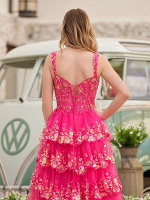 Capri | A-Line Lace Off-the-Shoulder Tiered Long Prom Dress with Slit