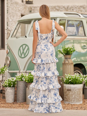 Laurina | Blue Sweetheart A Line Long Floral Prom Dress