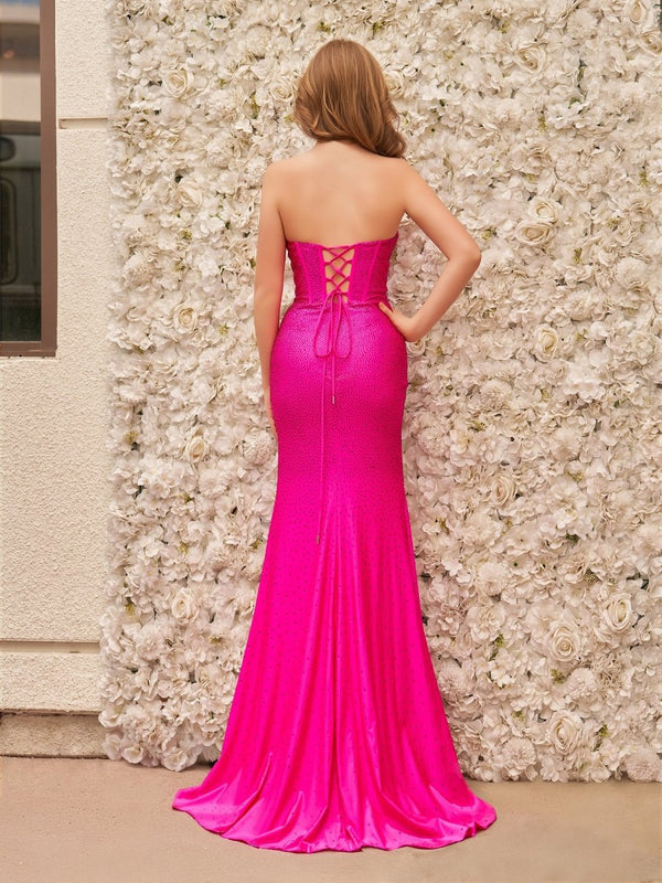 Miles | Mermaid Strapless Asymmetrical Beaded Long Prom Dress with Slit