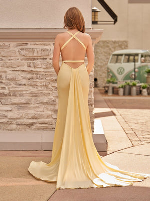 Yellow Mermaid Halter Satin Prom Dresses With Tail Evening Dress - KISSPROM PROM DRESSES
