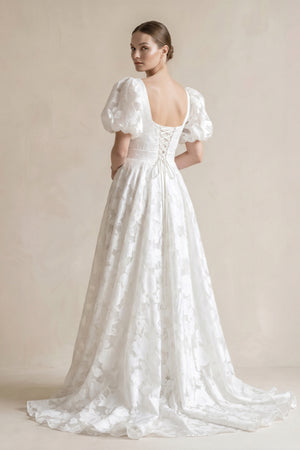 A-Line Square Neck Vintage Lace Wedding Dresses – Wedding Dresses by KissProm | Available at KissProm