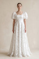 A-Line Square Neck Vintage Lace Wedding Dresses – Wedding Dresses by KissProm | Available at KissProm