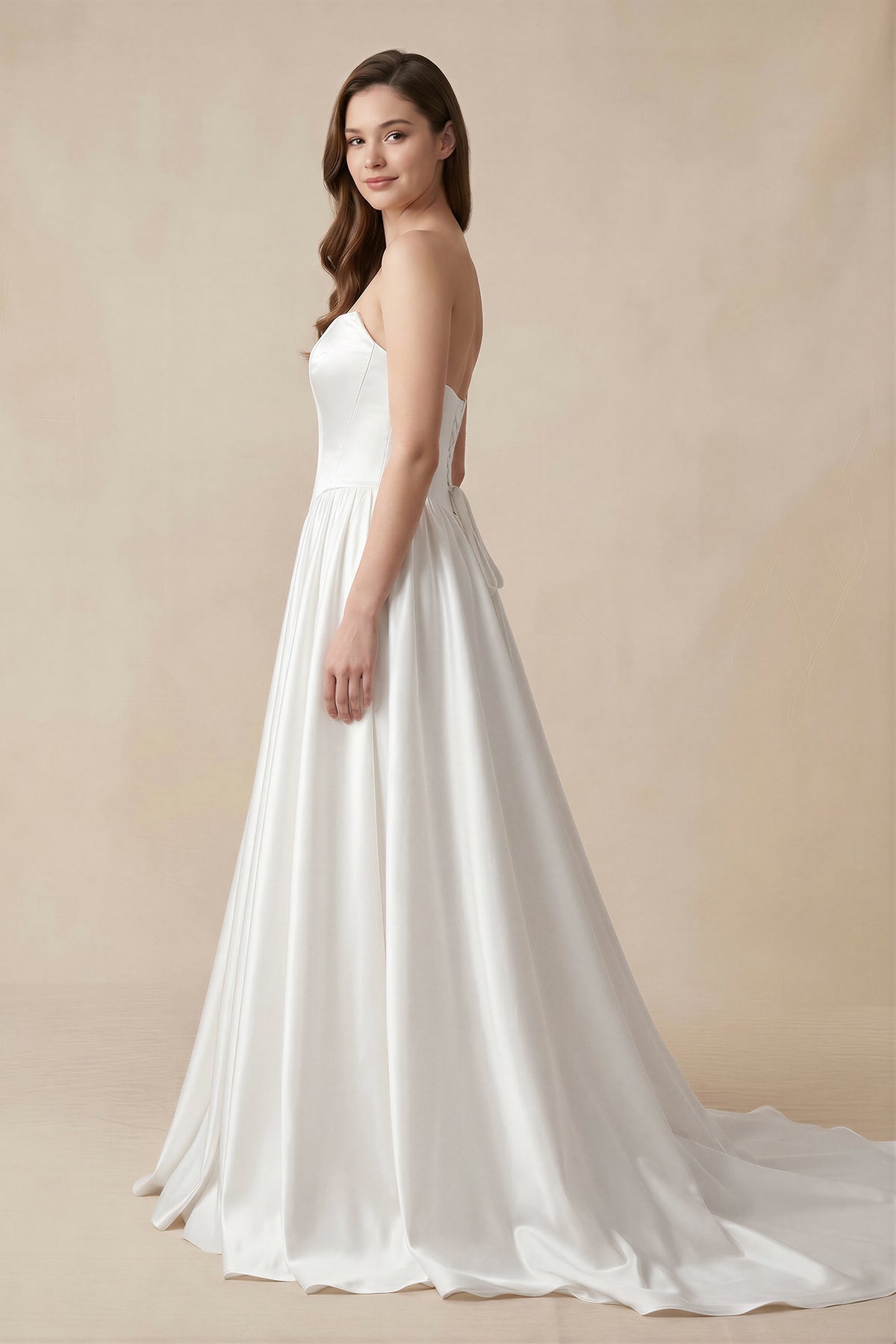 Ball Gown Strapless Satin Wedding Dresses, Diamond White / 18 Ball Gown Strapless Satin Wedding Dresses, Diamond White / 18