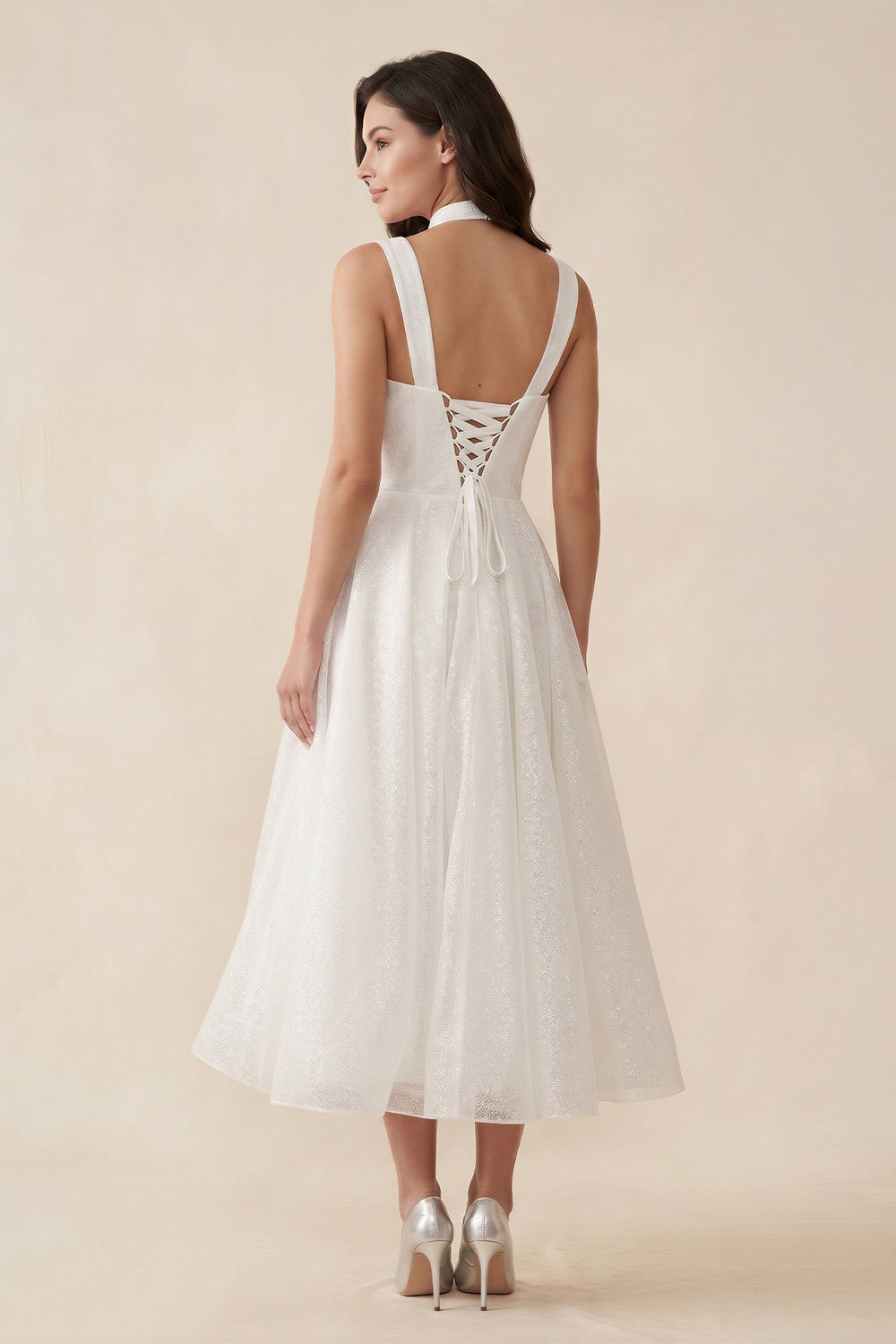 A-Line Sparkly Sequined Tea-Length Wedding Dresses