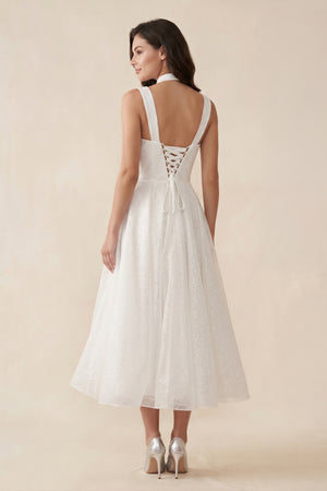 A-Line Sparkly Sequined Tea-Length Wedding Dresses