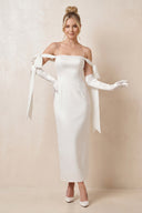 Simple Sheath Off-The-Shoulder Ankle-Length Satin Wedding Dresses – Wedding Dresses by KissProm | Available at KissProm