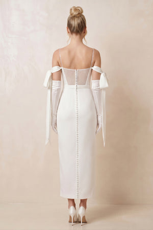 Simple Sheath Off-The-Shoulder Ankle-Length Satin Wedding Dresses – Wedding Dresses by KissProm | Available at KissProm