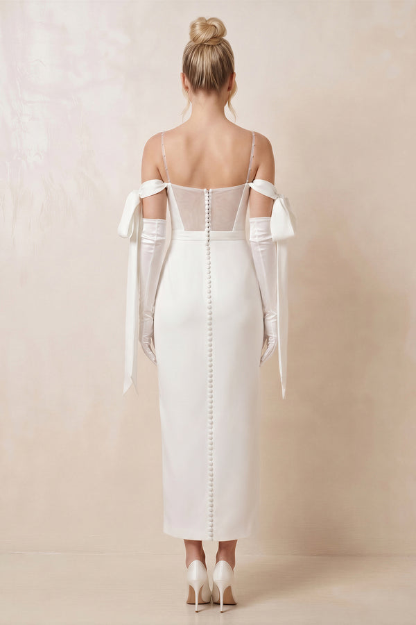 Simple Sheath Off-The-Shoulder Ankle-Length Satin Wedding Dresses – Wedding Dresses by KissProm | Available at KissProm