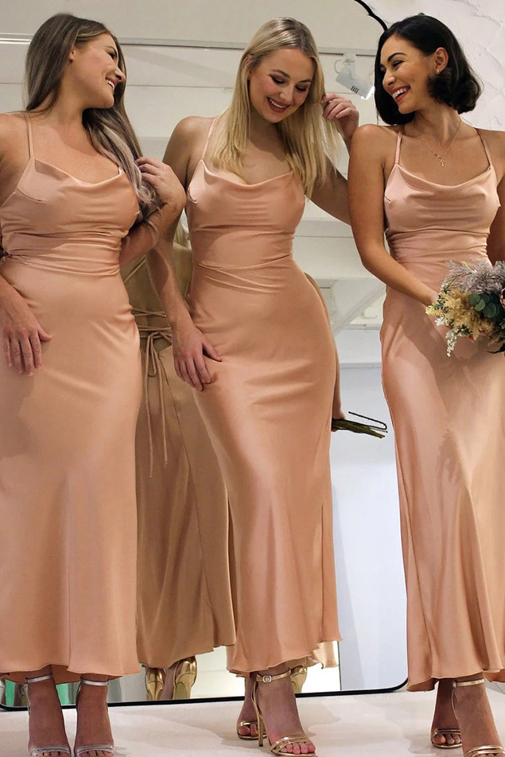 Dusty Rose Satin Sheath Lace - Up Back Bridesmaid Dress - KissProm
