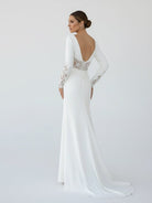 Hollynn | Casual V - neck mermaid Sweep Train Long Sleeve Wedding Dress With Slit - KissProm