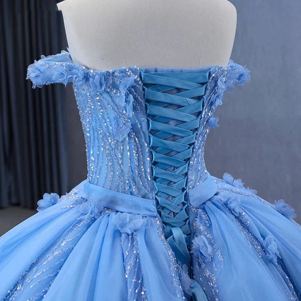 Quinceanera Dress Elegant Sequins Ball Gown Sweetheart Lace Up Appliques Evening Party Dresses - KissProm