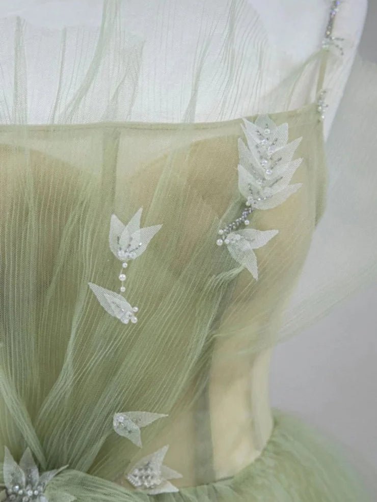 A Line Corset Back Sage Green Tulle Long Dresses