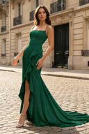 Yellow Spaghetti Straps Mermaid Satin Formal Prom Dress - KissProm
