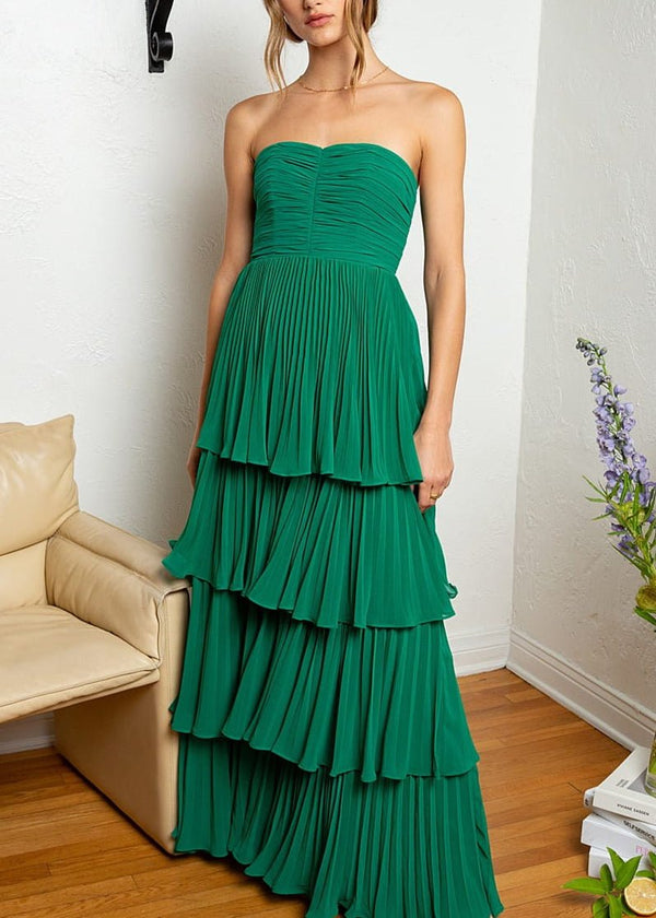 20475 Emerald Green Draped Side Train Strapless Dress