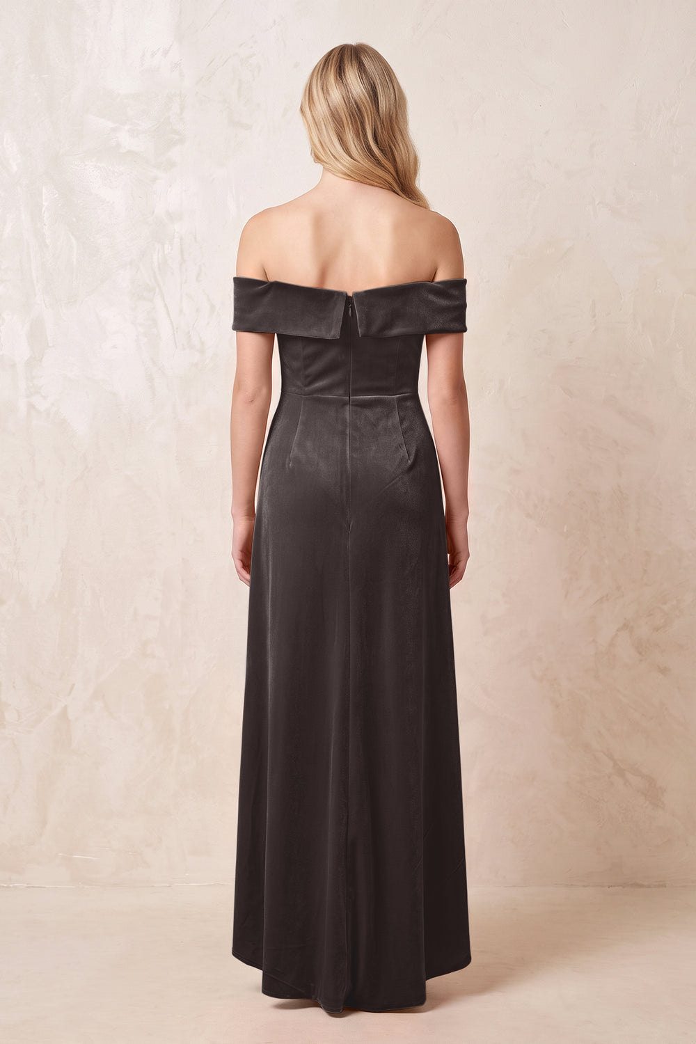 Espresso Off-the-Shoulder Sheath Velvet Midi Bridesmaid Dress - KISSPROM